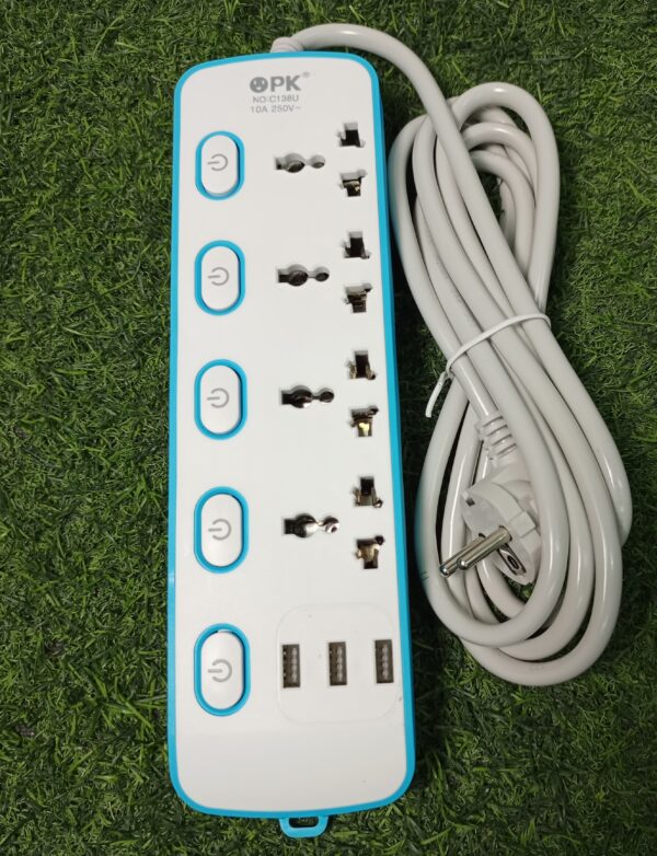 Power Extention with 4 Power Plug and 3 USB ON / OFF Button